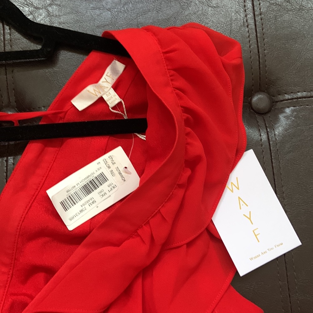 Wayf Size M Red Red Flutter Sleeve Blouse Cropped… - image 5